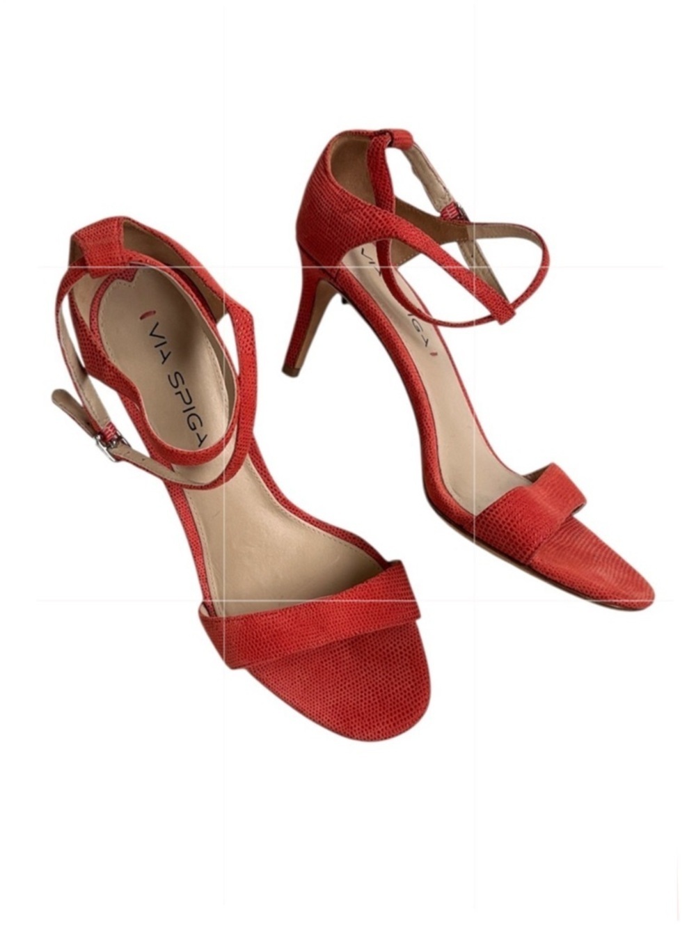 EUC Via Spiga Leather Leesa Heeled Sandals Coral Size 7